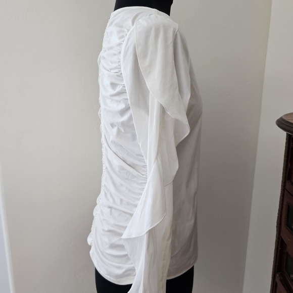Size 42 Anne Fontaine white ruffled sleeve blouse. - Picture 3 of 13